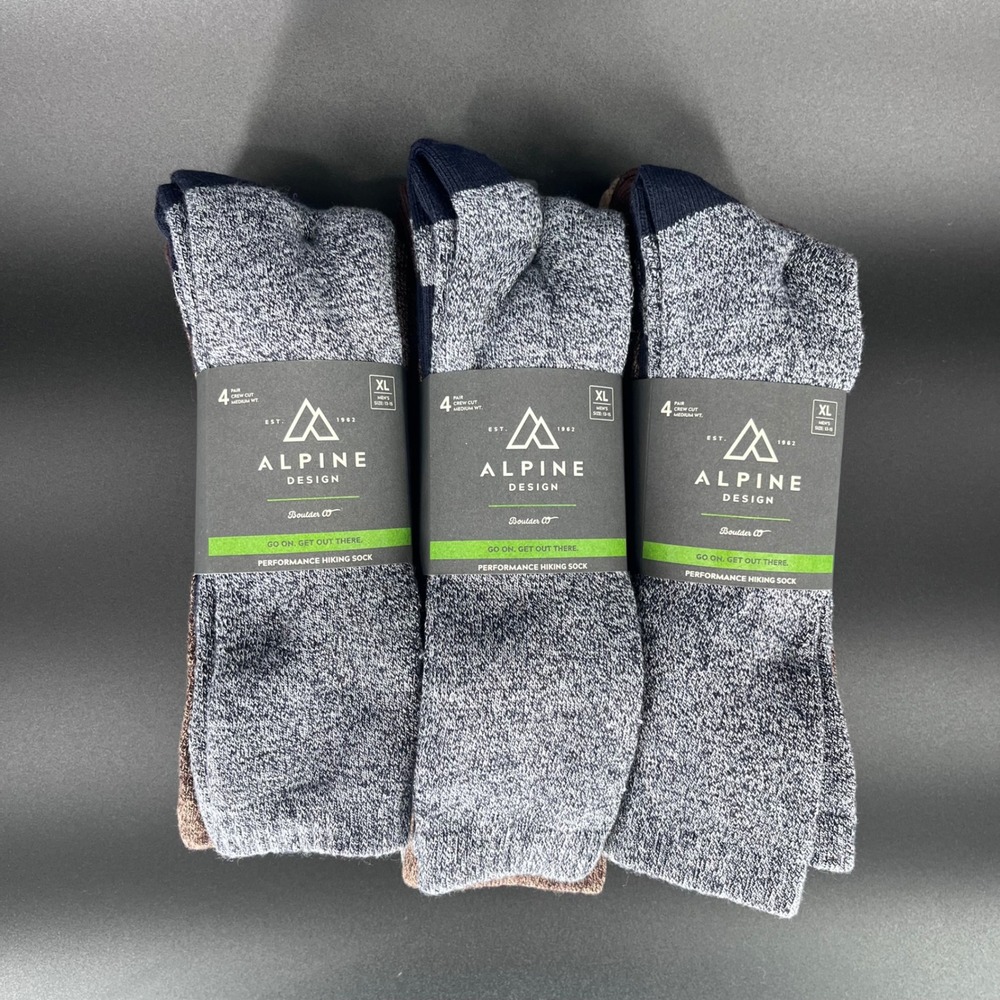 Alpine Design Men's XL Crew Hiking Socks Performance Assorted 4-Pack - Lot of 3‎